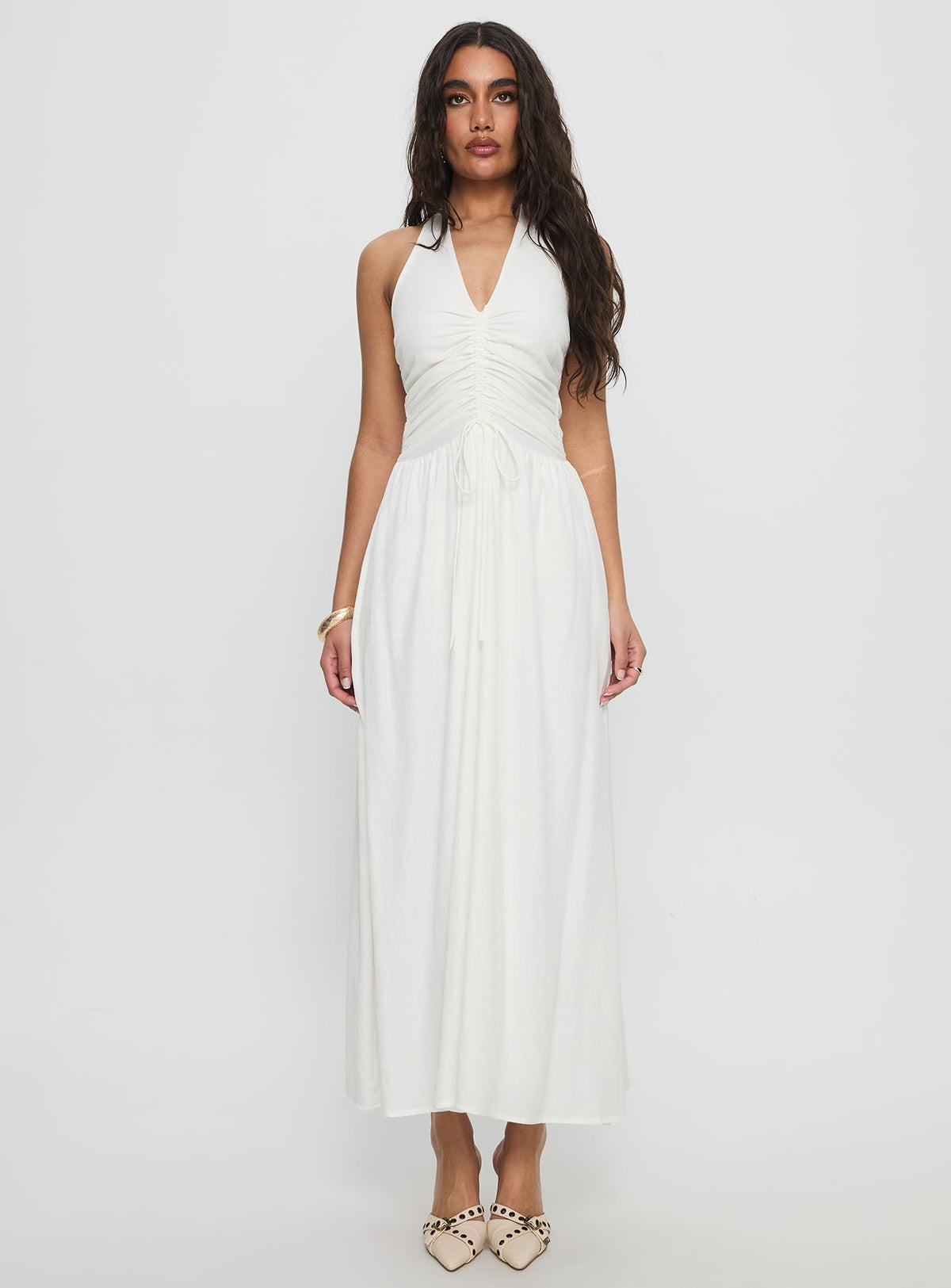 Jozefine Halter Ruched Maxi Dress White