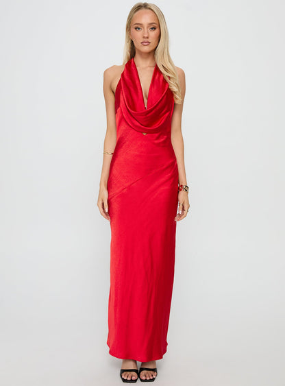 Big Deal Halter Maxi Dress Red