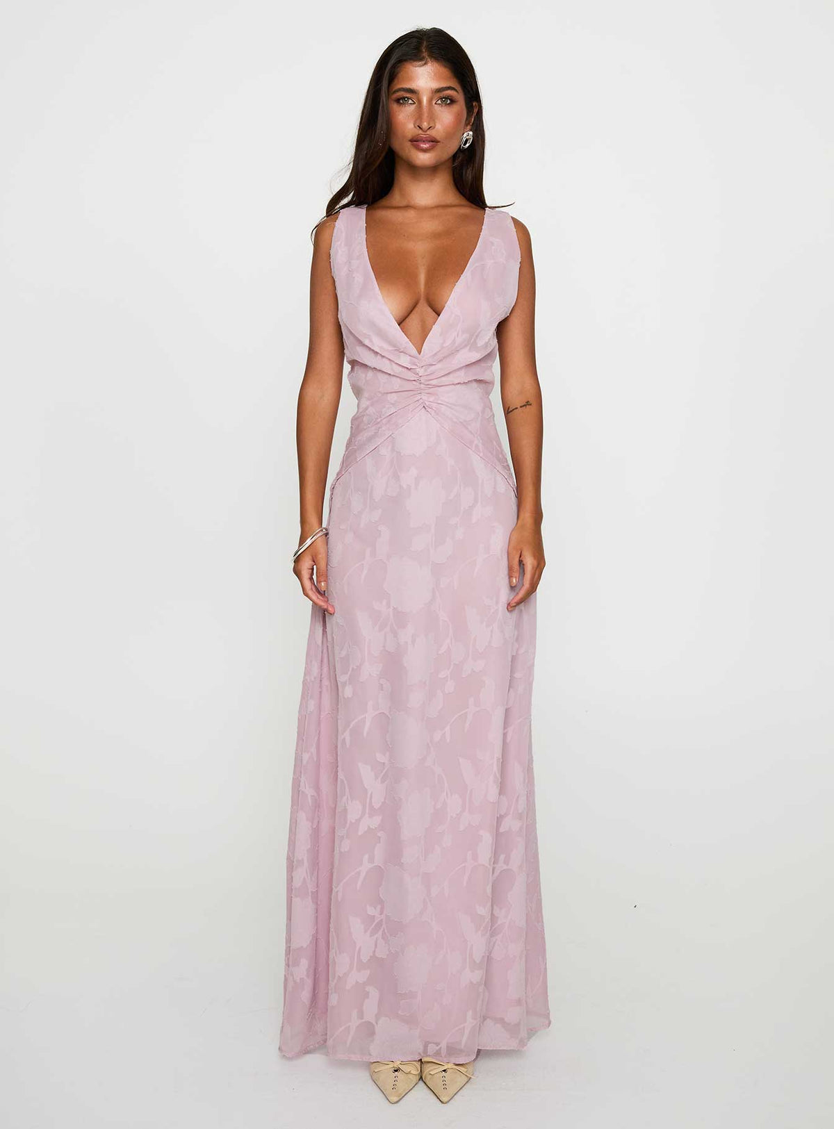Frederica Plunge Burnout Maxi Dress Mauve