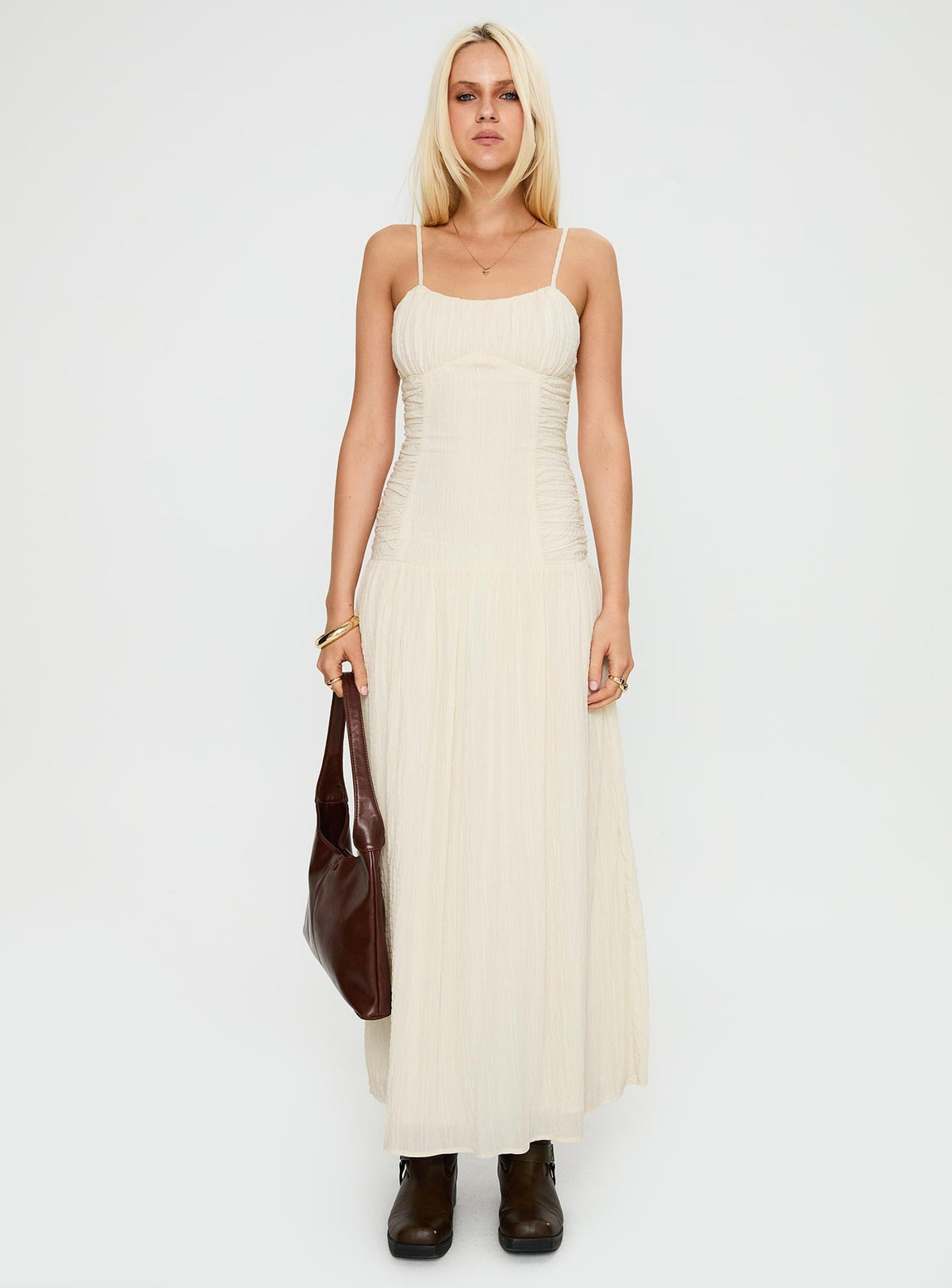 Quinley Shirred Maxi Dress Cream