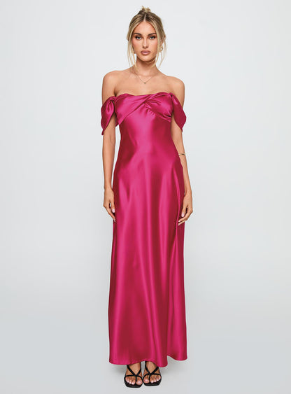 Live For You Off The Shoulder Maxi Dress Hot Pink