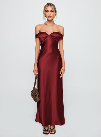 Heartthrobs Off The Shoulder Maxi Dress Red