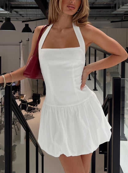 Gigli Bubble Hem Mini Dress White