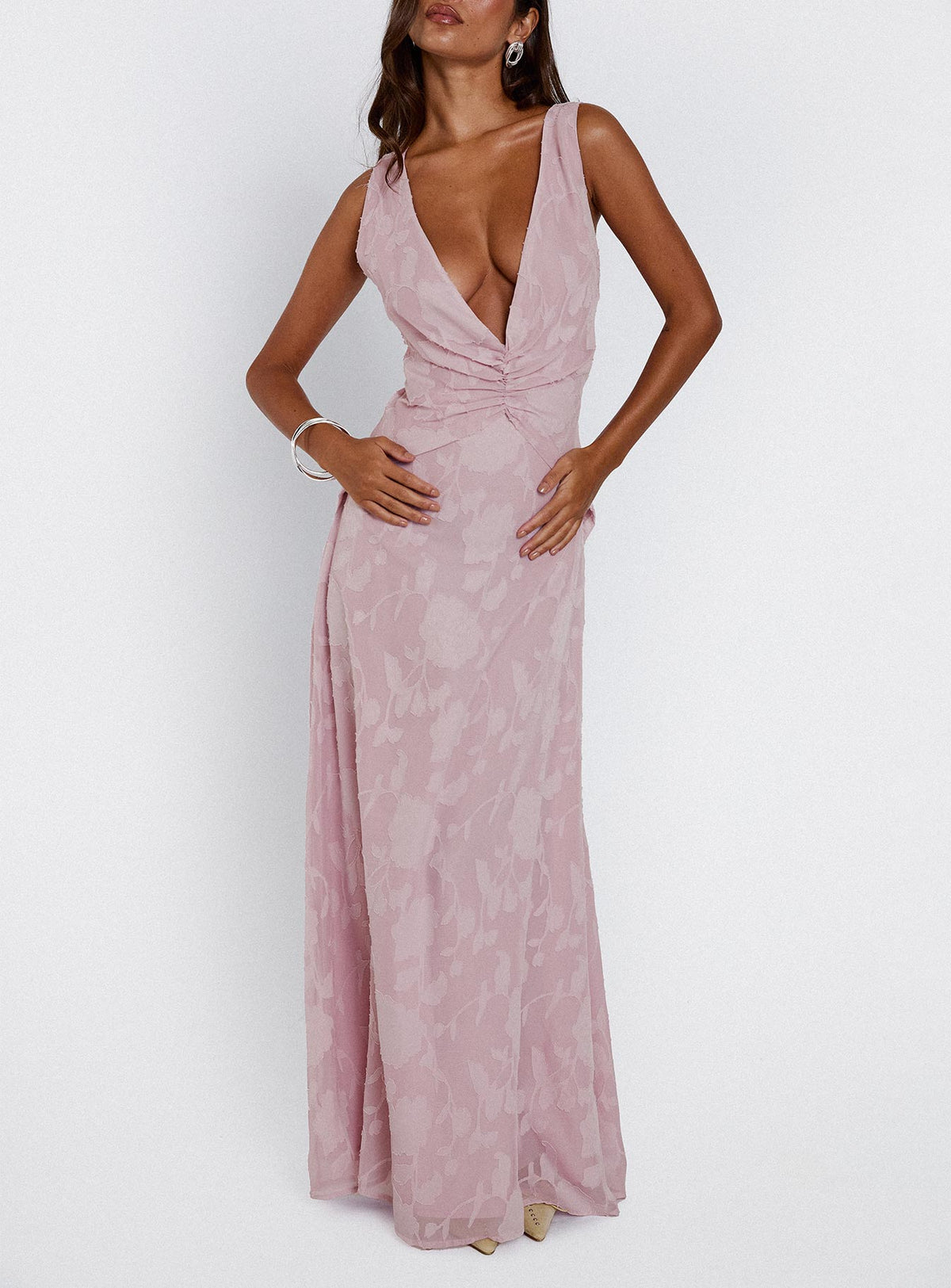 Frederica Plunge Burnout Maxi Dress Mauve
