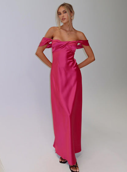 Live For You Off The Shoulder Maxi Dress Hot Pink