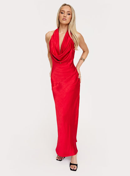 Big Deal Halter Maxi Dress Red