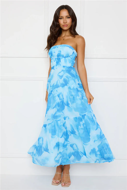 Azure Allure Strapless Maxi Dress Blue