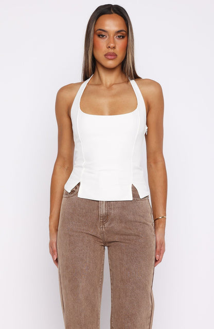 I'm Next Halter Top Off White