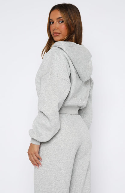 Stay Lifted Cropped Hoodie Dark Grey Marle