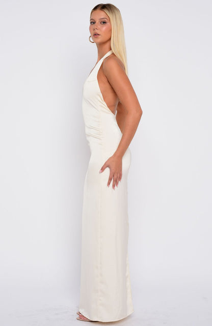 Night-Time Madness Halter Maxi Dress Oyster