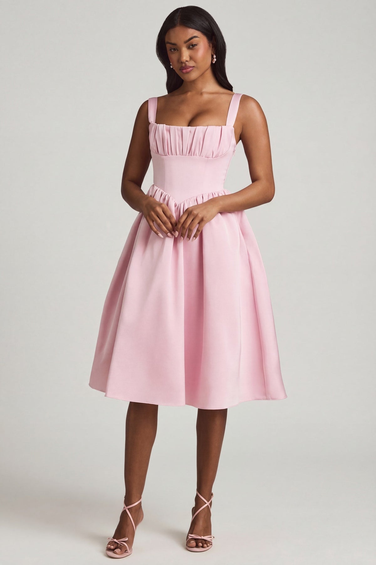 Draped Corset Midaxi Dress in Blush