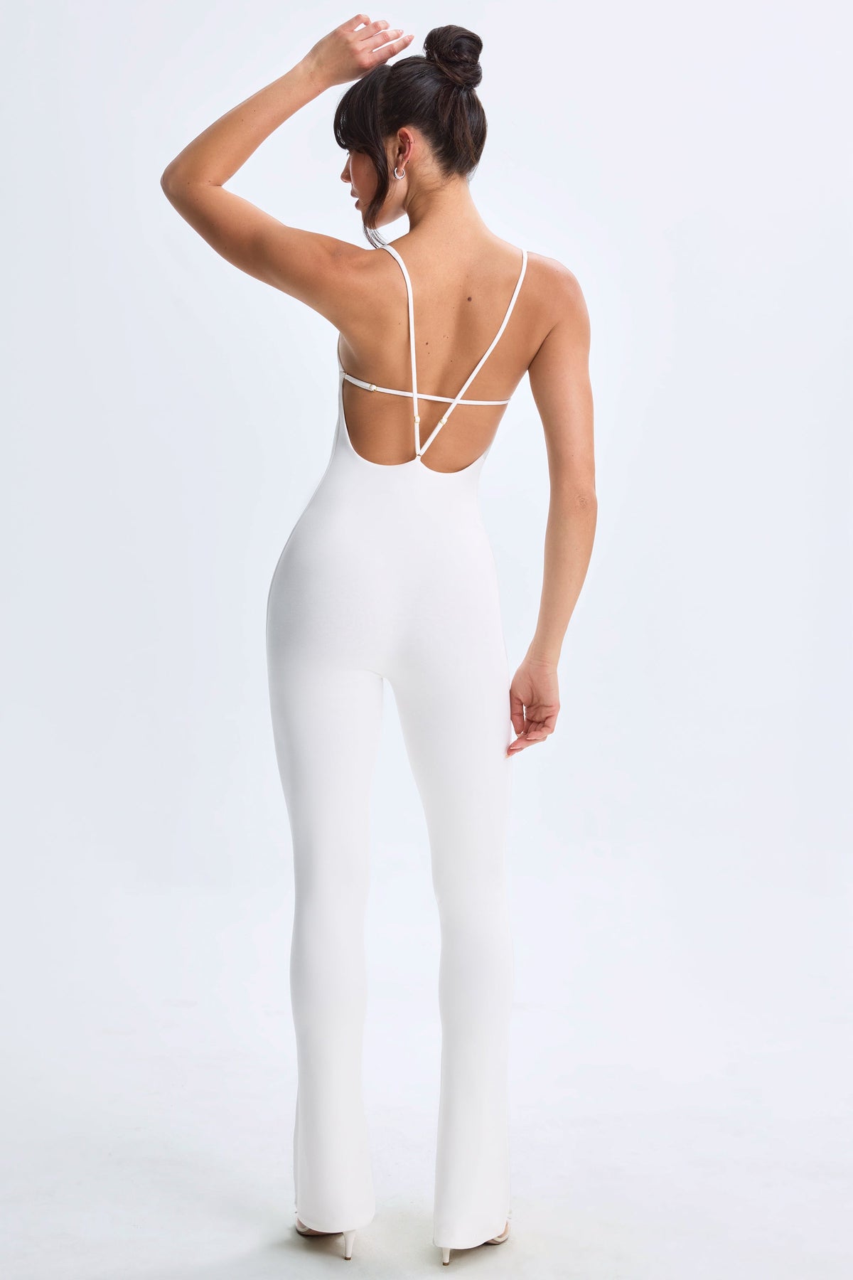 Modal Plunge Open-Back Flared Jumpsuit in White