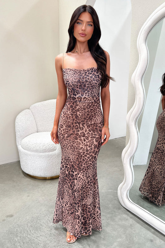Barb Mesh Maxi Dress - Leopard