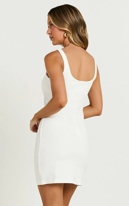 Bindi Boat Neck Bodycon Mini Dress in White