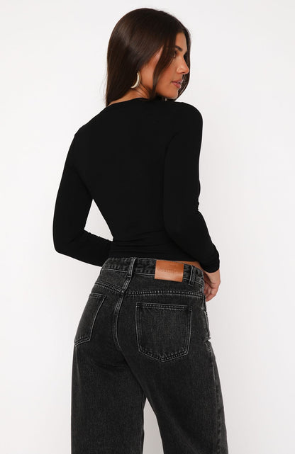Love Addiction Long Sleeve Baby Tee Black
