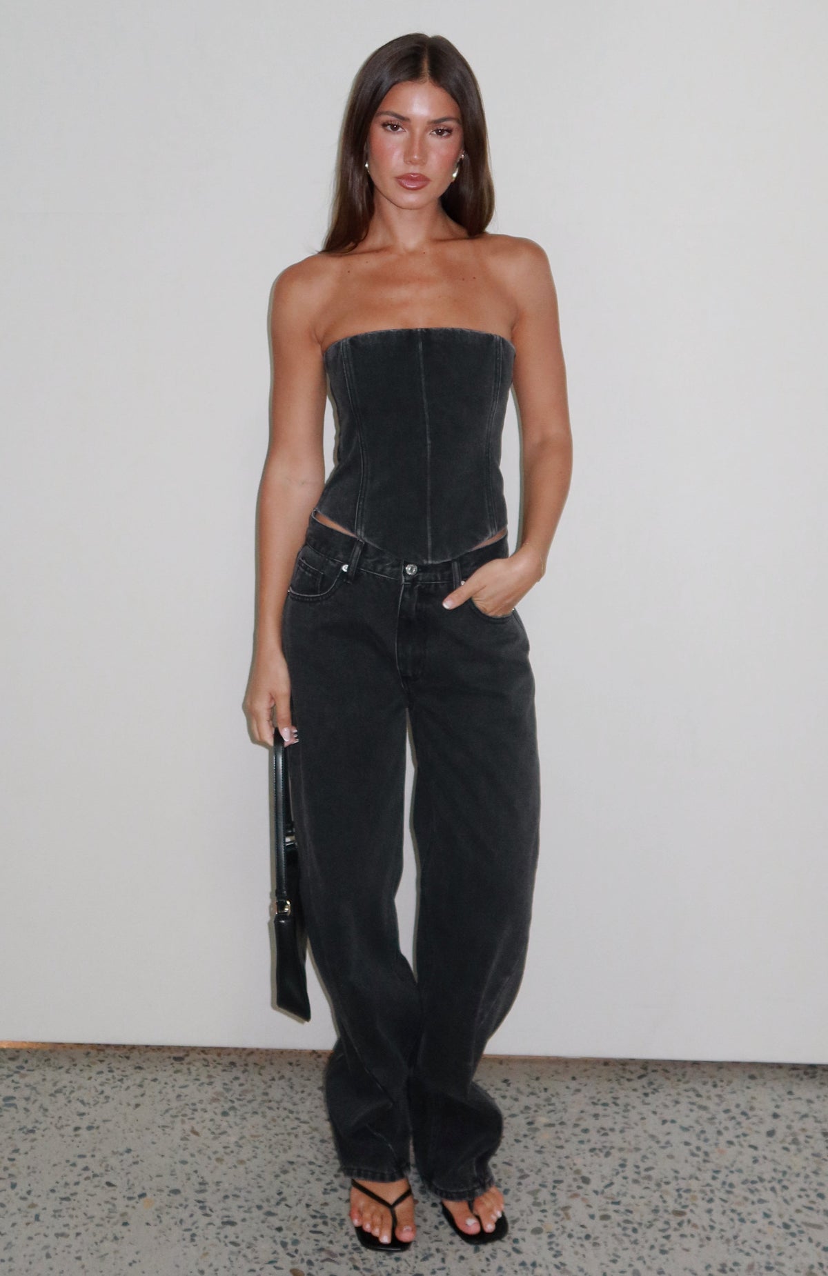 Kiara Mid Rise Barrel Leg Jeans Black Acid