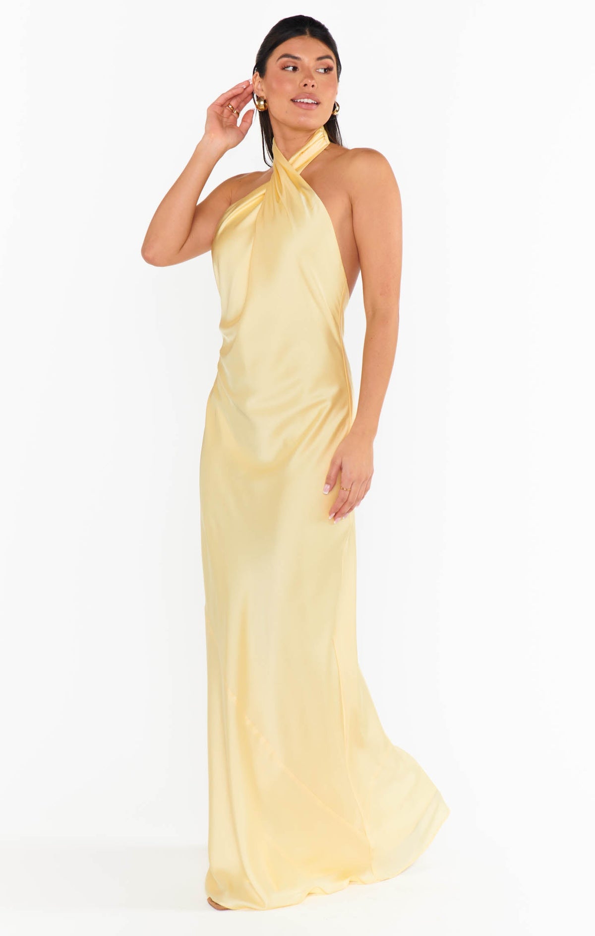 Jasmine Halter Maxi Dress ~ Pale Yellow Luxe Satin