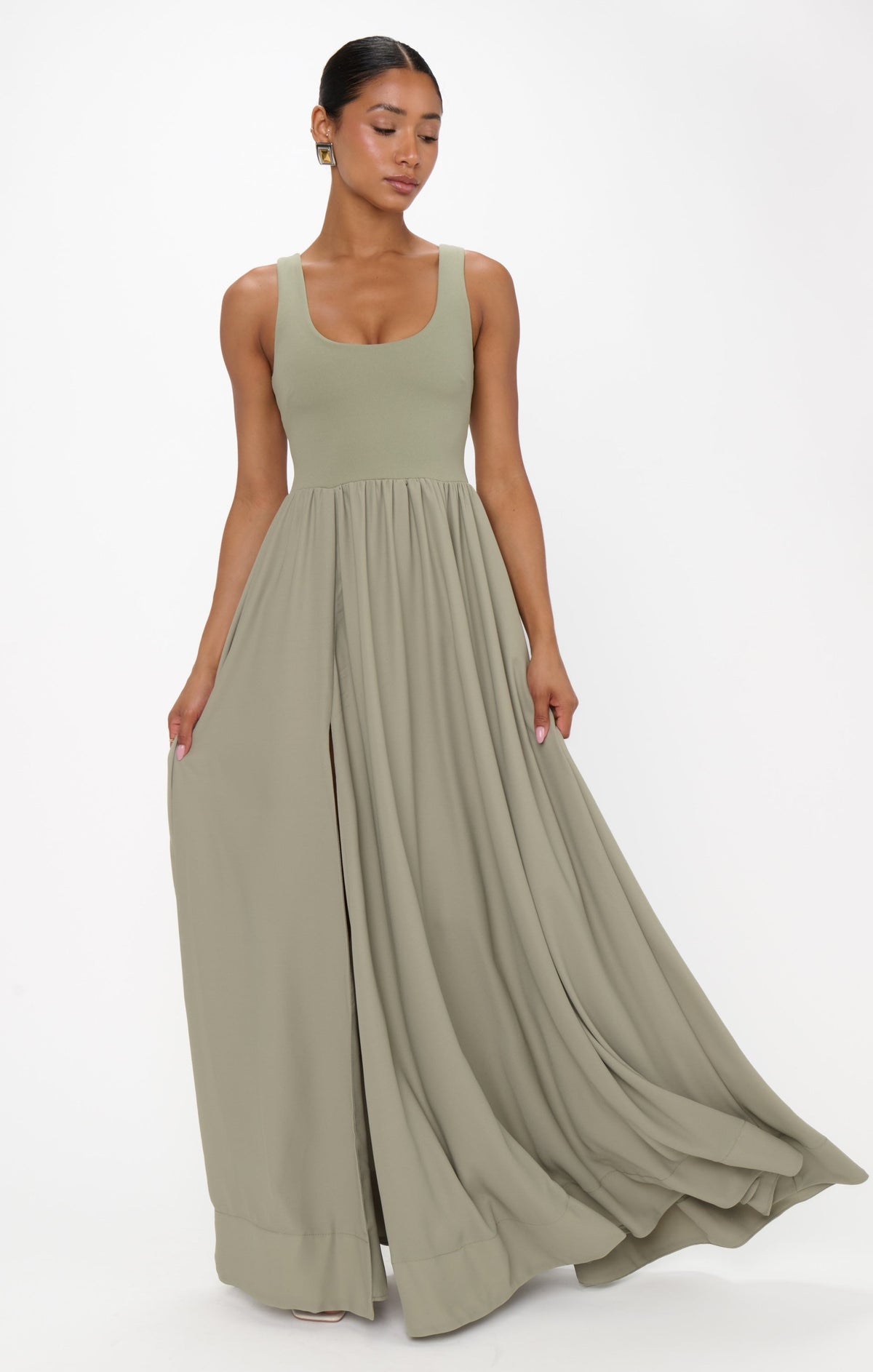 Harper Maxi Dress ~ Moss Green Crisp