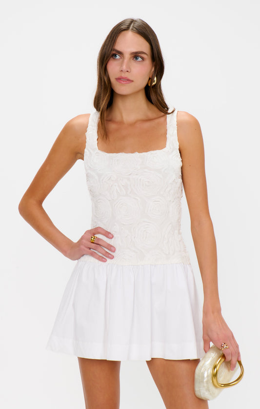 Bradshaw Mini Dress ~ Rosette Mesh White