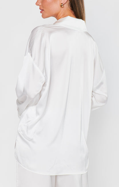 Always and Forever Button Down ~ Ivory Luxe Satin