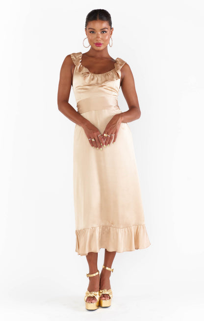 Alexis Midi Dress ~ Champagne Luxe Satin