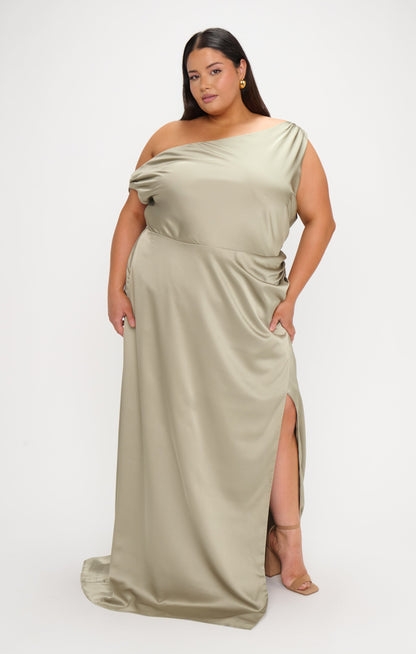 Jodie Dress ~ Moss Green Luxe Satin