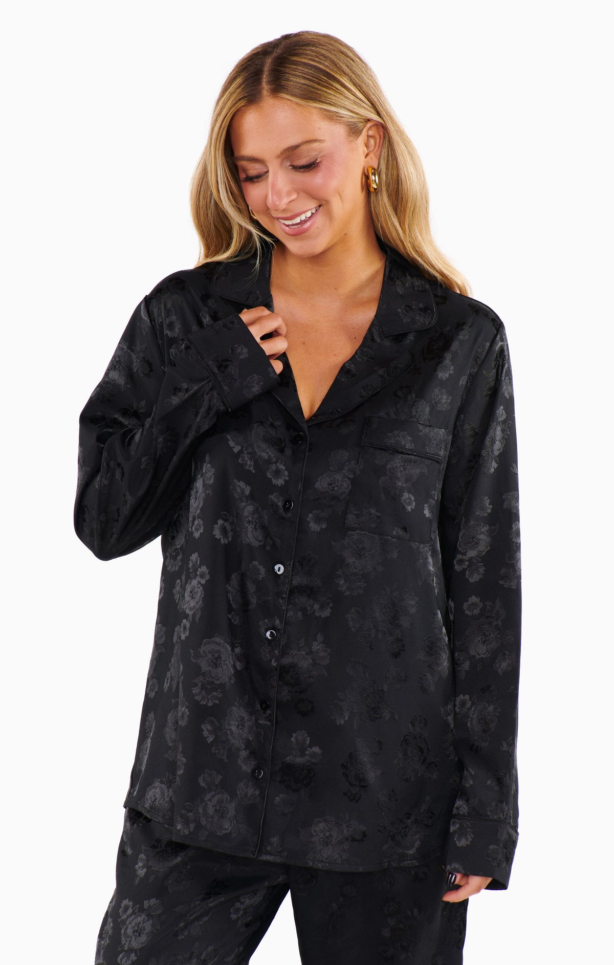 Classic Cropped PJ Set ~ Black Floral Silky