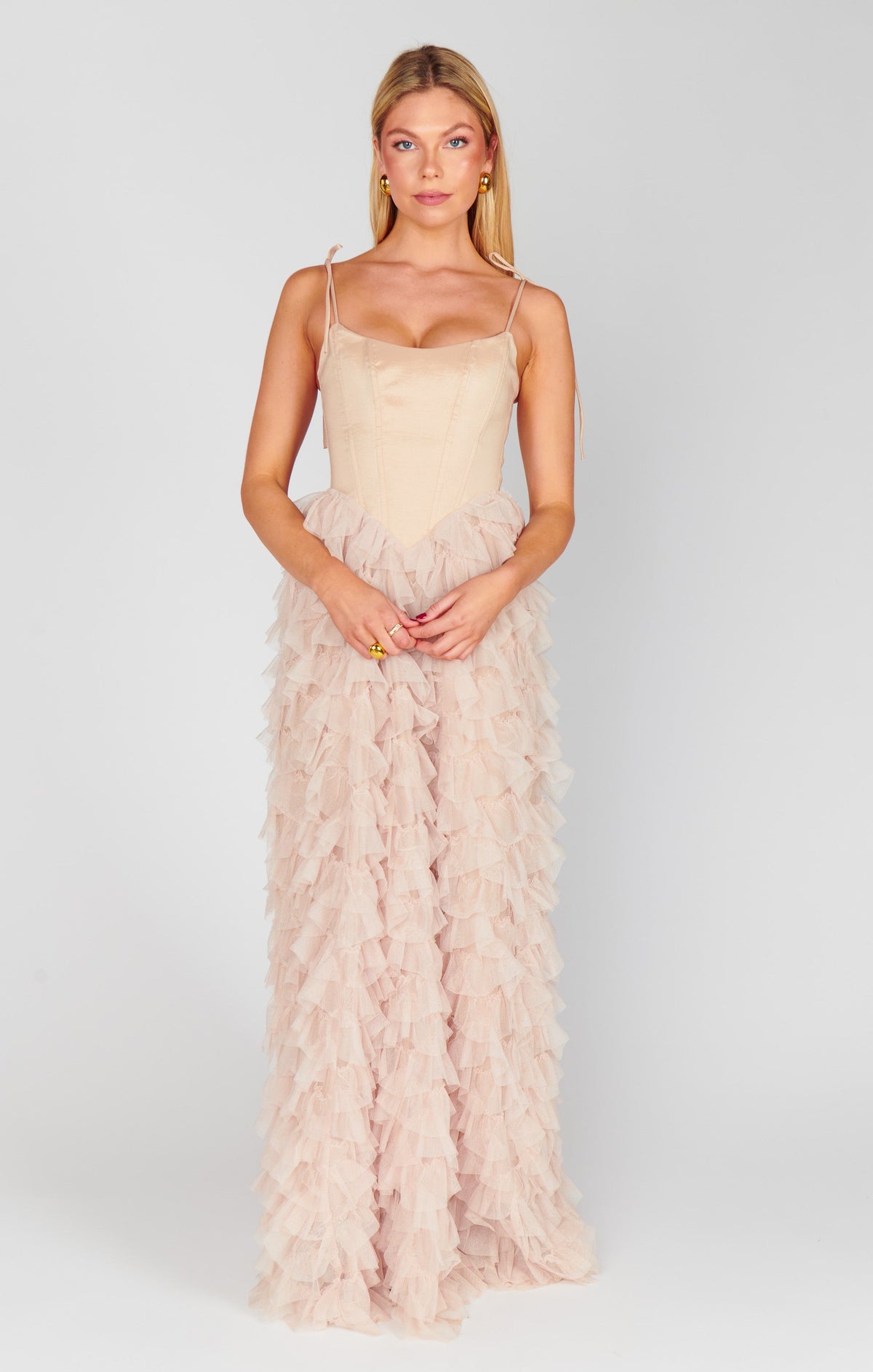 Francesca Maxi Dress ~ Champagne Tulle Ruffle