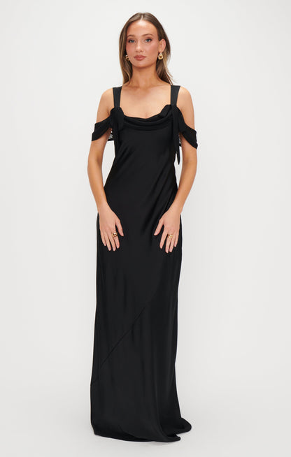 Bella Maxi Dress ~ Black Luxe Satin