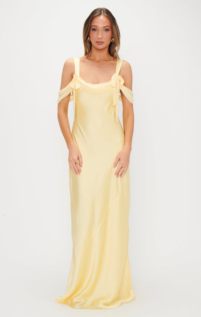 Bella Maxi Dress ~ Pale Yellow Luxe Satin