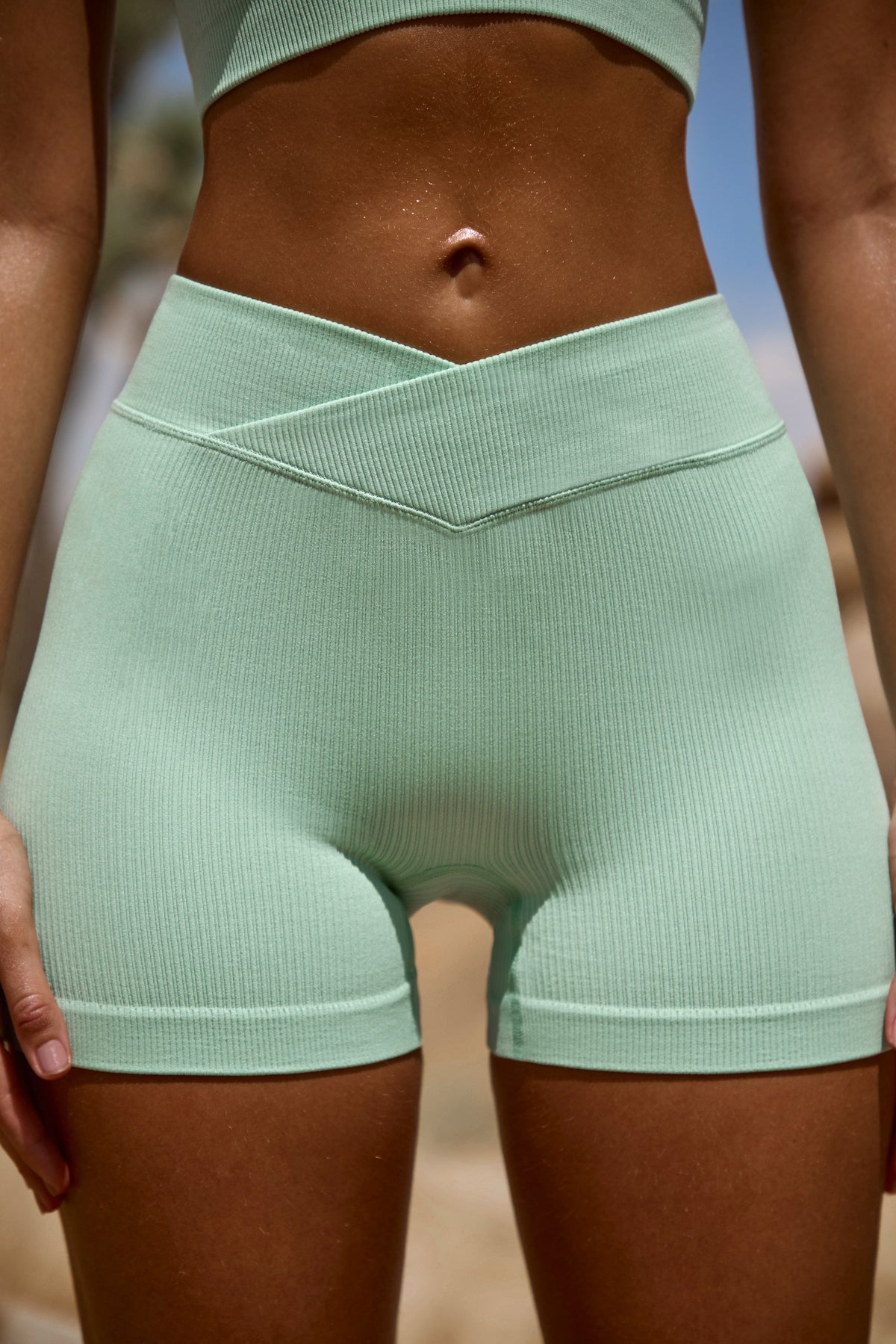High Waist FlexiRib Mini Shorts in Green