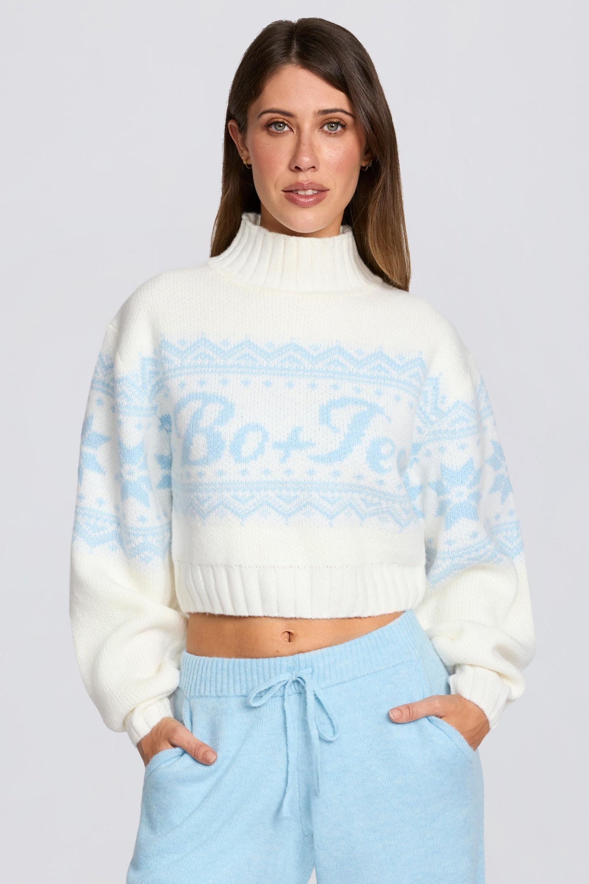 Jacquard-Knit Cropped Jumper in Ivory