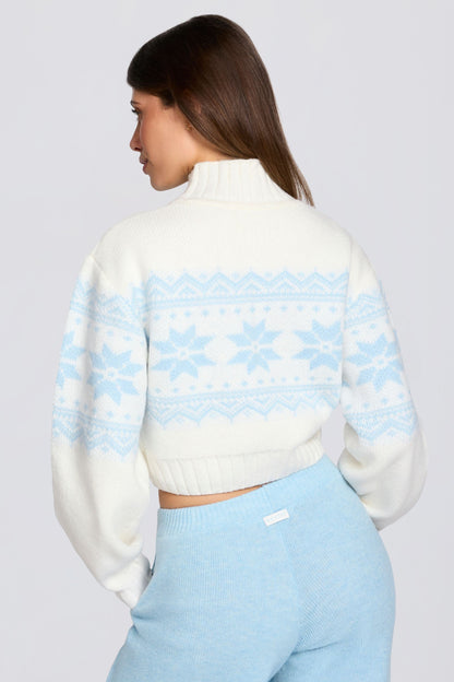 Jacquard-Knit Cropped Jumper in Ivory