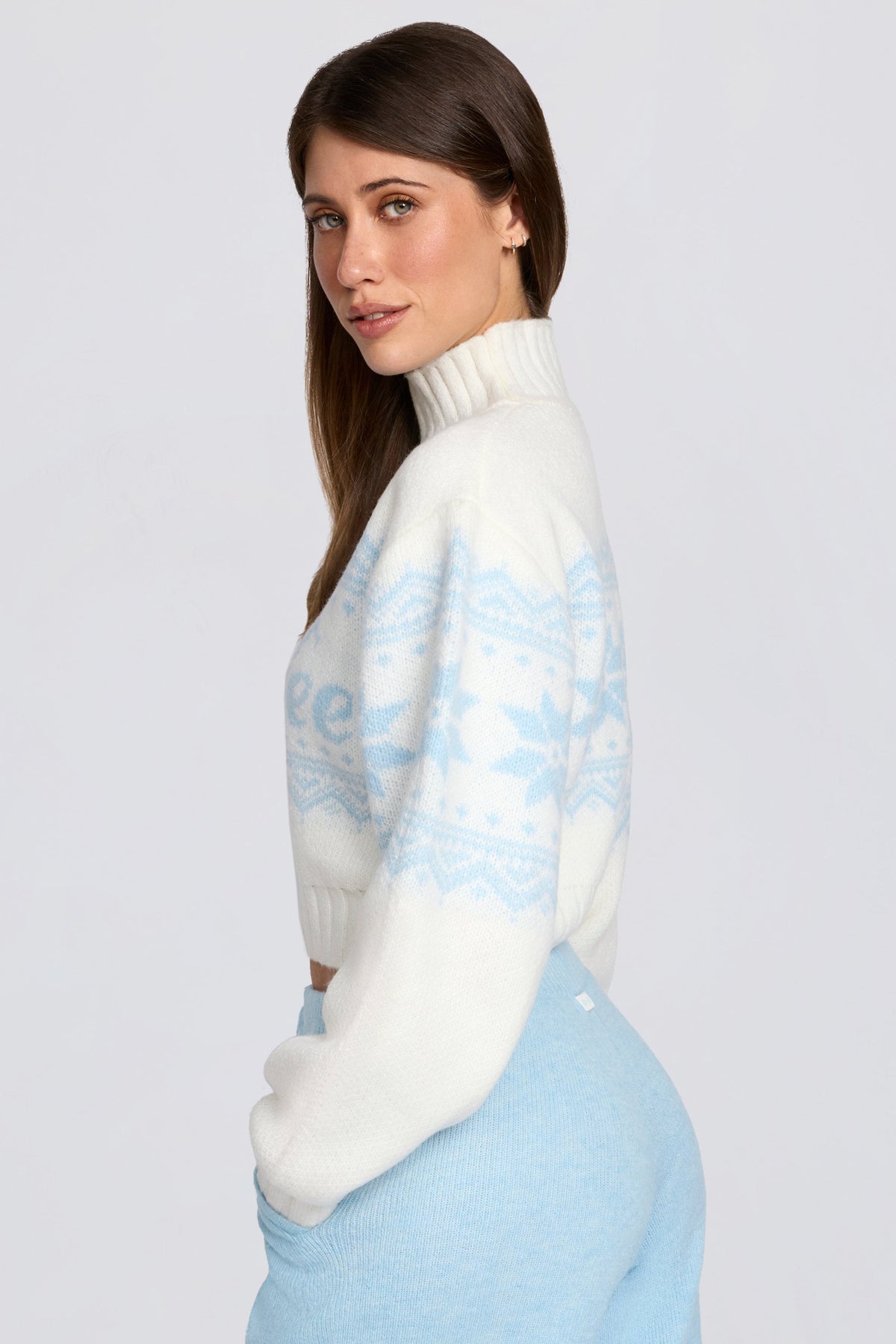 Jacquard-Knit Cropped Jumper in Ivory
