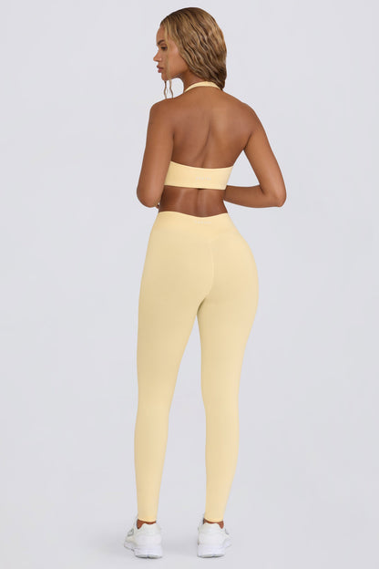Brushed Jersey Ruched Mid-Rise Leggings in Lemon Marl