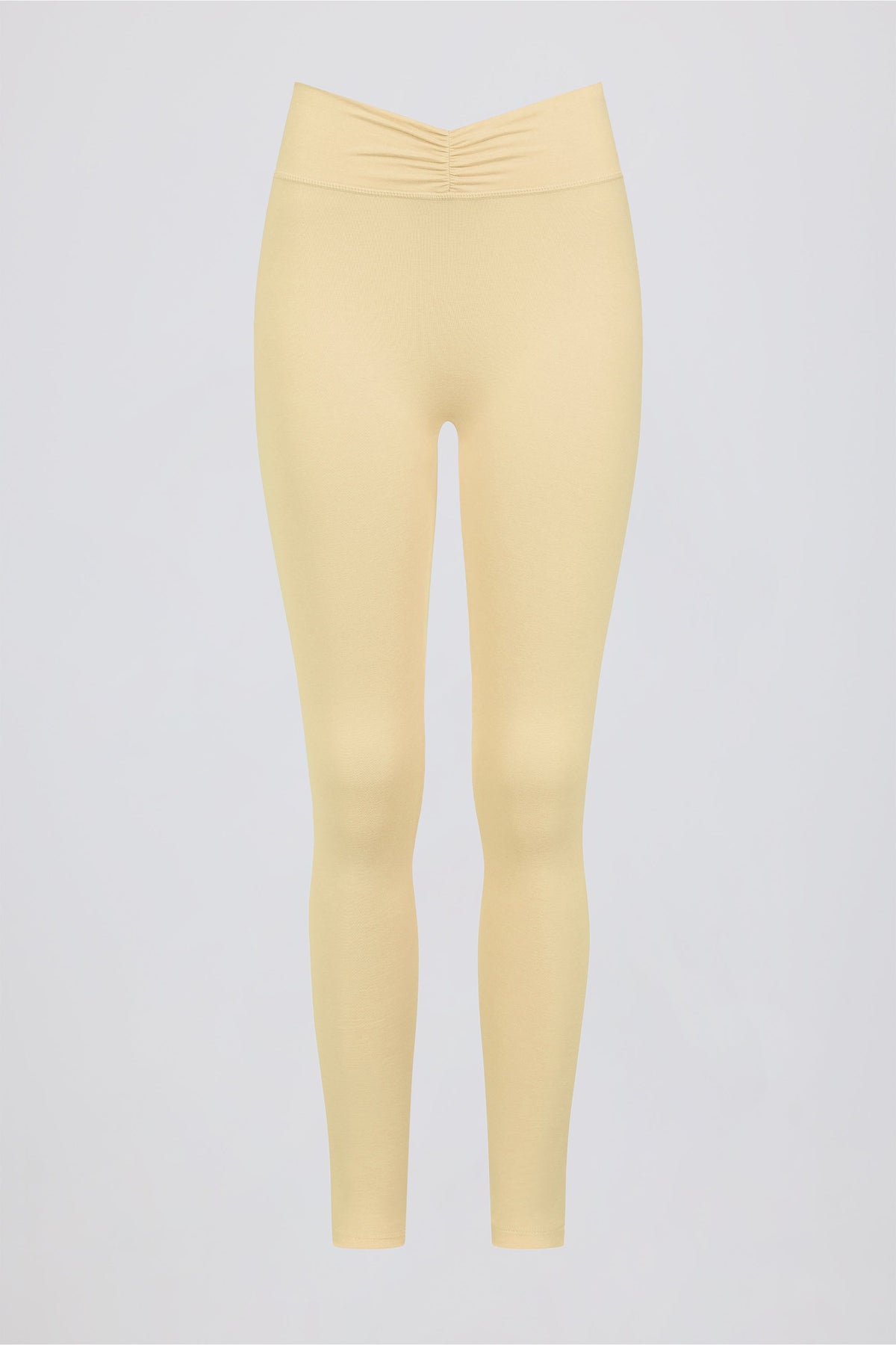 Brushed Jersey Ruched Mid-Rise Leggings in Lemon Marl