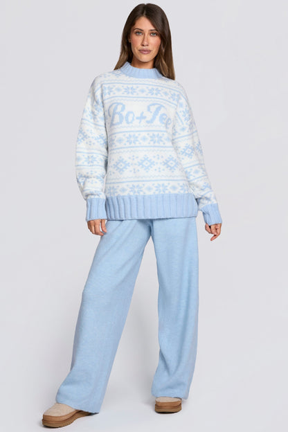 Jacquard-Knit Oversized Jumper in Powder Blue
