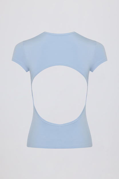 Cut-Out Longline T-Shirt in Sky