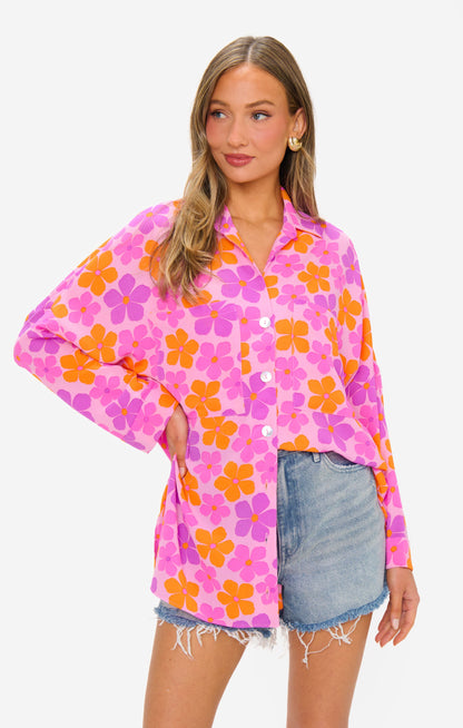 Johns Button Down Shirt ~ Pink Daisy