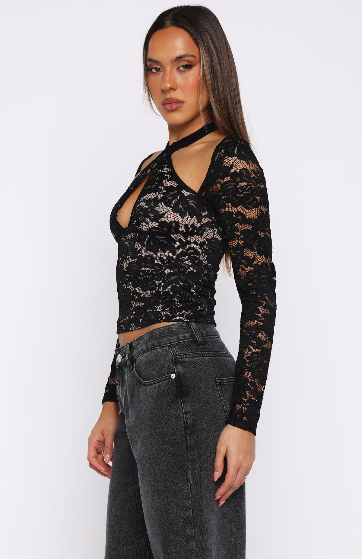 Last Time I Needed You Lace Top Black