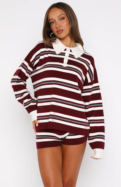 It's Ok, I'm Ok Knit Sweater Wine Stripe