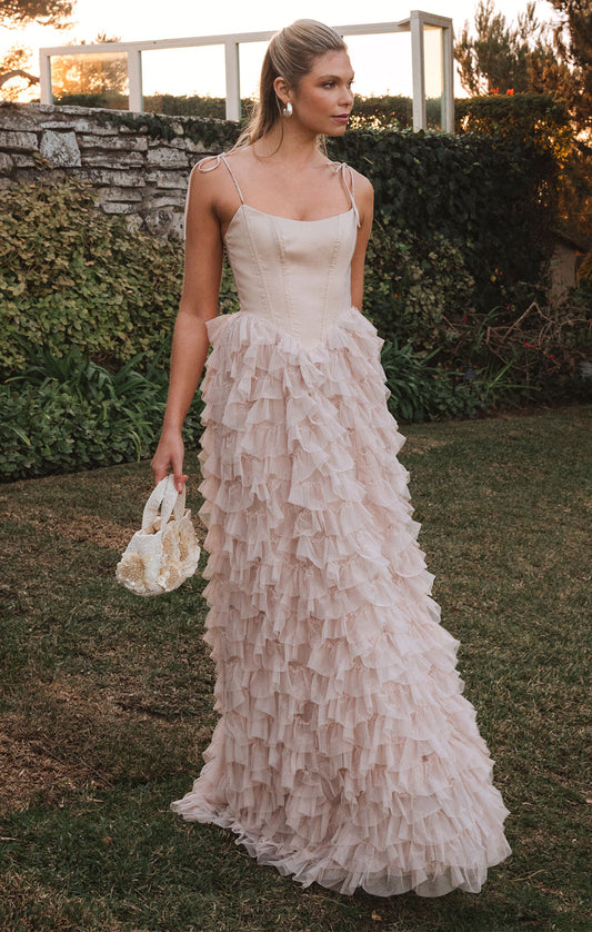 Francesca Maxi Dress ~ Champagne Tulle Ruffle
