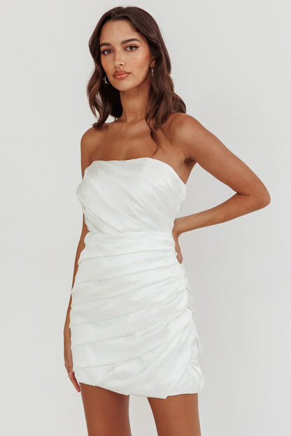 Boulevard Bliss Gathered Mini Dress Off White