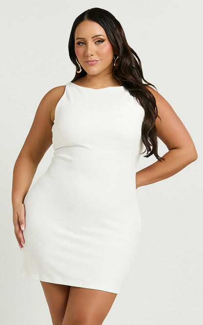Bindi Boat Neck Bodycon Mini Dress in White