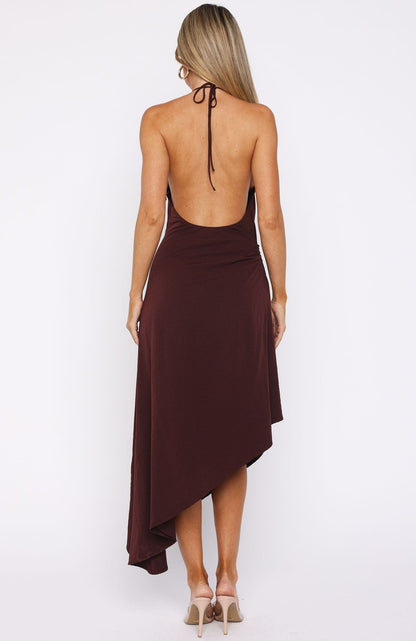 Night Hustle Halter Midi Dress Burgundy