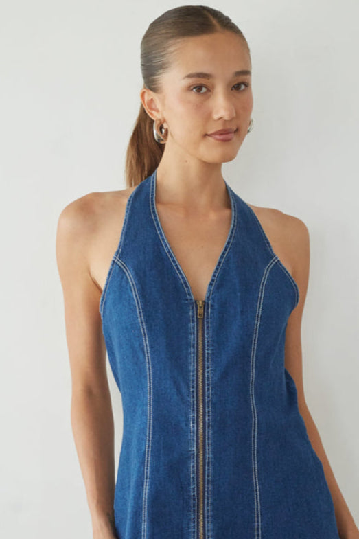 Graylee Halter Denim Mini Dress
