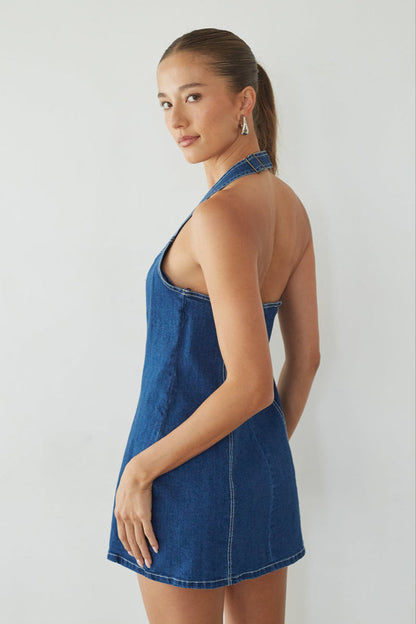 Graylee Halter Denim Mini Dress