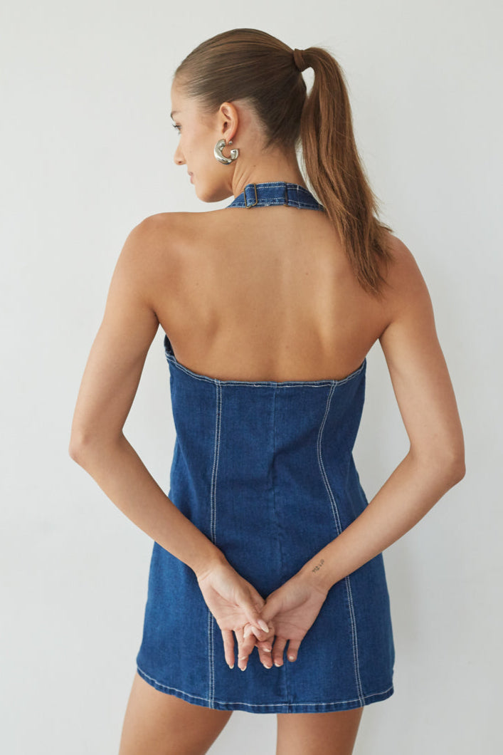 Graylee Halter Denim Mini Dress