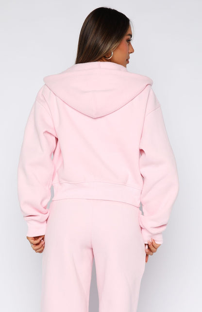 Come A Long Way Boxy Zip Front Hoodie Pink