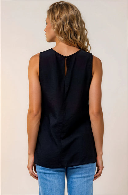 Hemingway Top - Asymmetrical Front High-Low V-Neck Sleeveless Top in Black